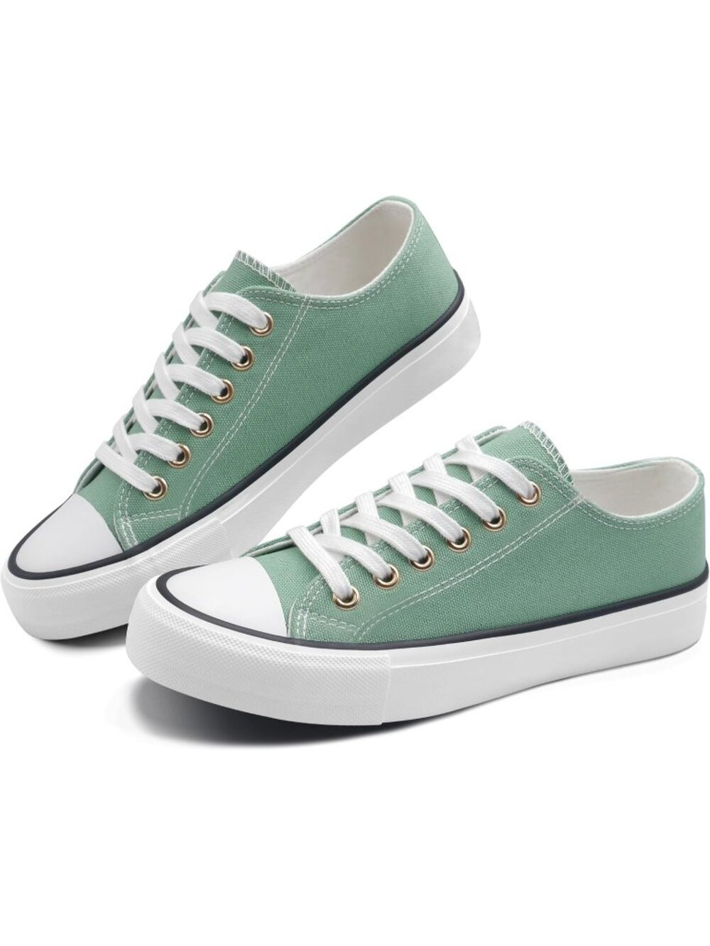 Women's Green Canvas Low Top and Lace up Fashion Classic Flexible Sneakers - Picture 3 of 6